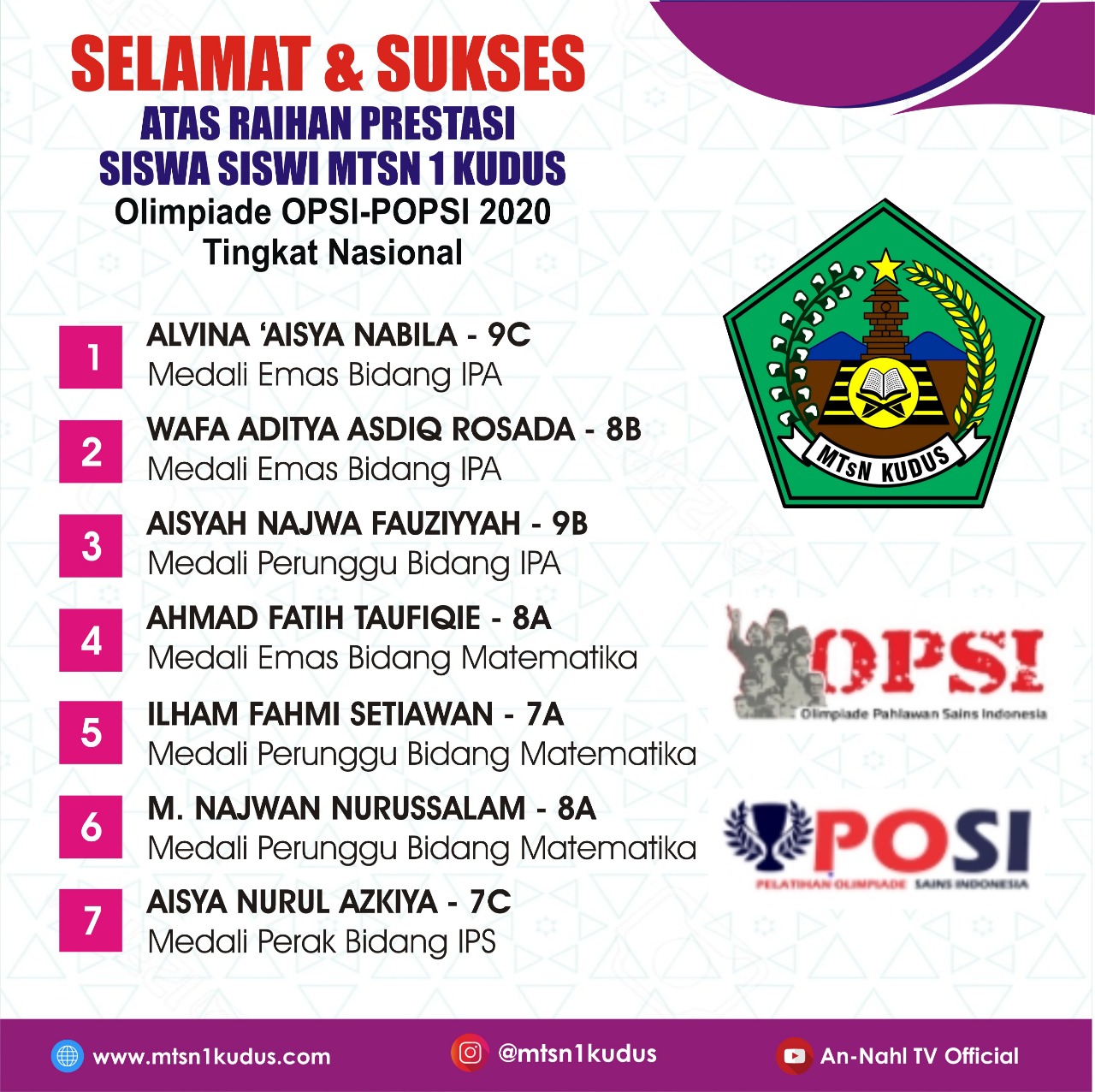 7 Siswa Raih Prestasi Olimpiade Tingkat Internasional