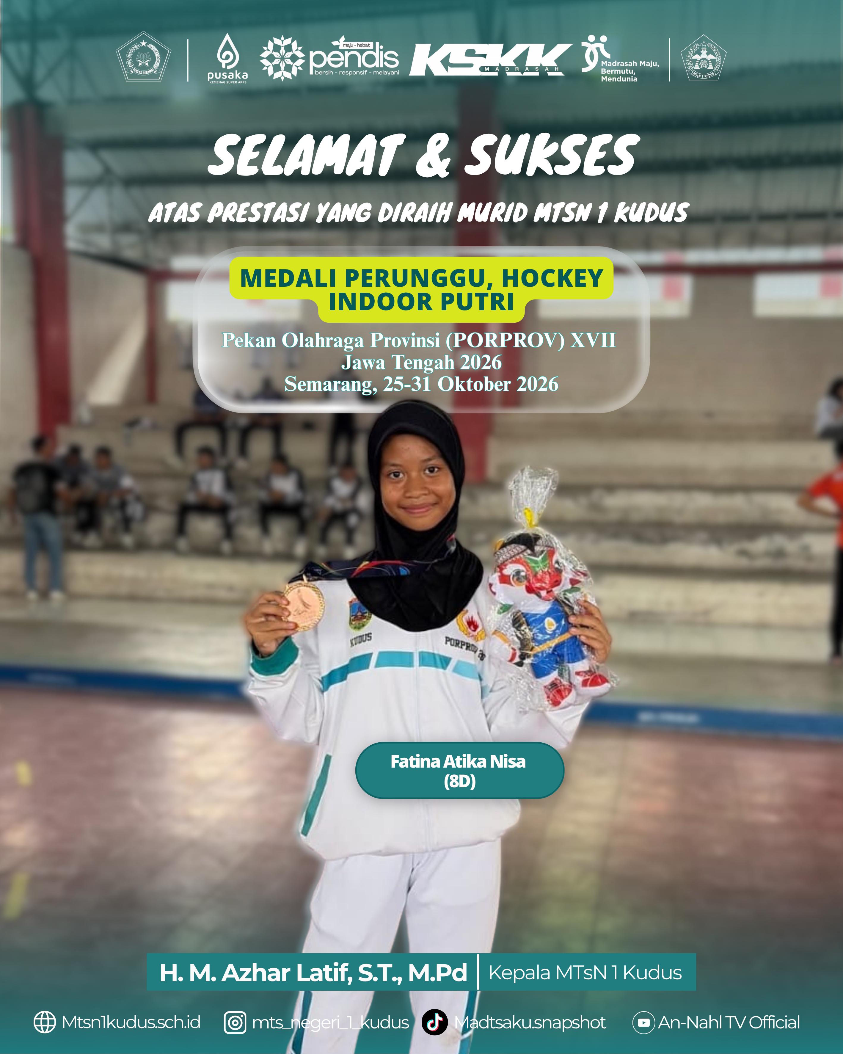 Fatina Atika Nisa Raih Medali Perunggu Hockey Indoor Putri pada PORPROV XVII Jawa Tengah 2026