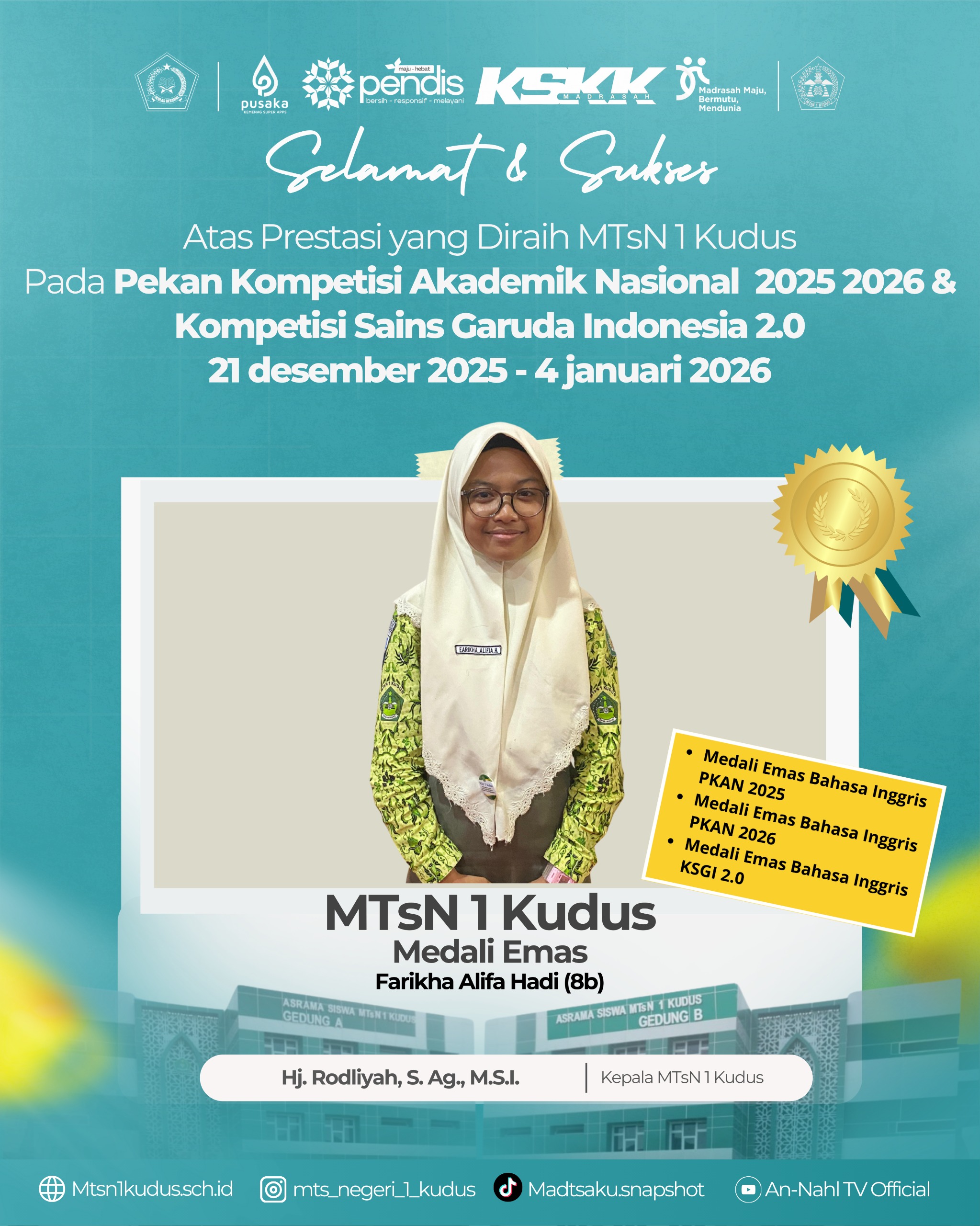 Siswi MTsN 1 Kudus Raih Tiga Medali Emas Bahasa Inggris di Ajang Kompetisi Nasional