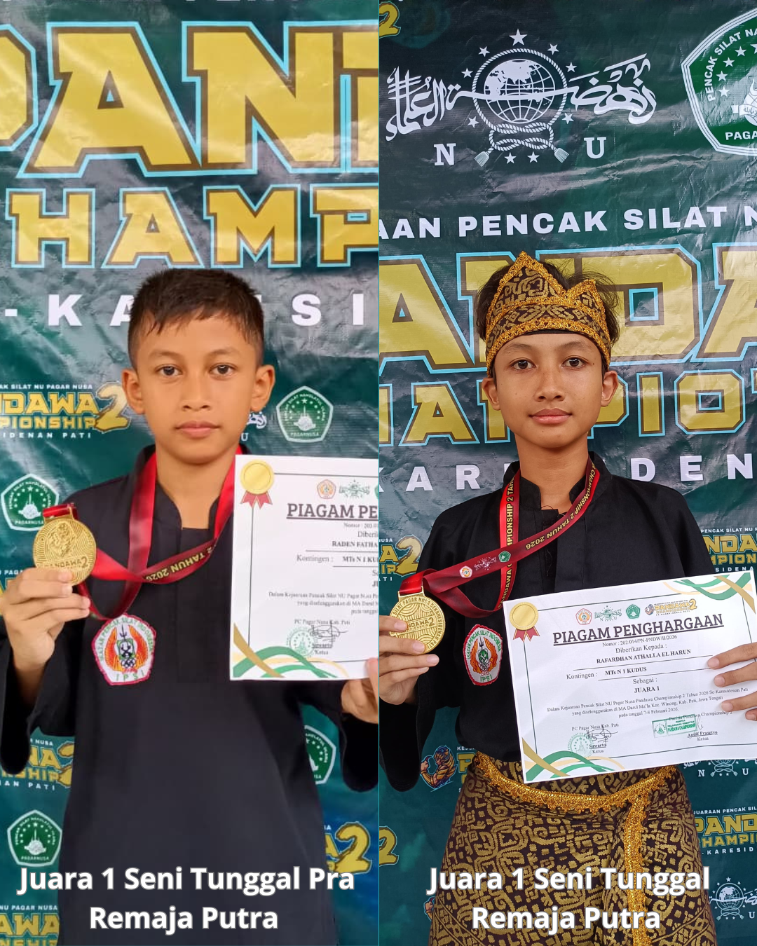 Dua Siswa MTsN 1 Kudus Raih Juara 1 Pencak Silat Pagar Nusa Tingkat Karisidenan Pati